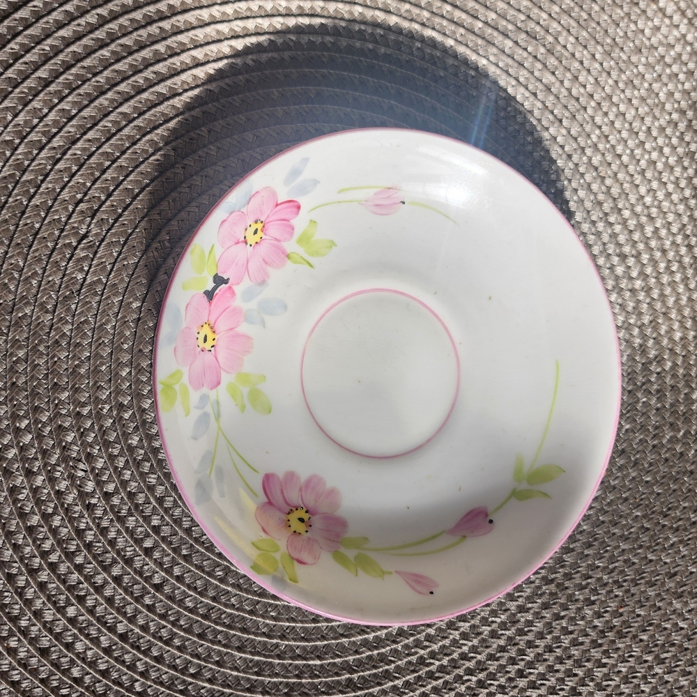 Floral Saucer with Pink and Green Design